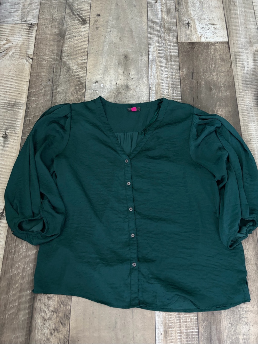 Vince Camuto Teal V-Neck Button Front Blouse